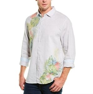 Tommy Bahama Mens Gingham Blooms Button-Down Shirt Long Sleeve Linen Blend XXL